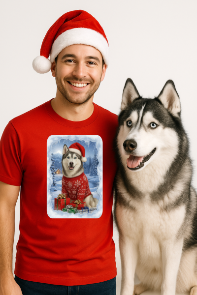 Vánoční tričko Sibiřským huskym